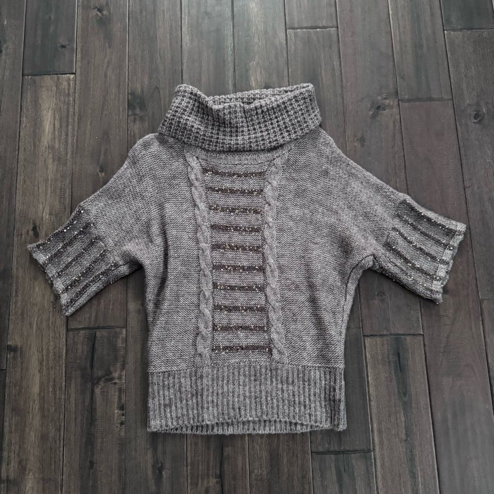 XXI Chunky Tan Turtleneck Short Sleeve Sparkle Sweater S
